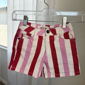 Mini Boden toddler girl pink and red stripe denim shorts 4T